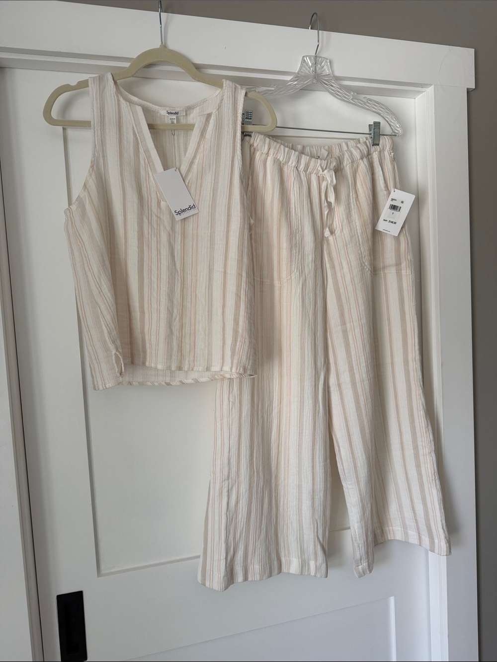 Splendid Cream & Beige Striped Wide-Leg Pants Set